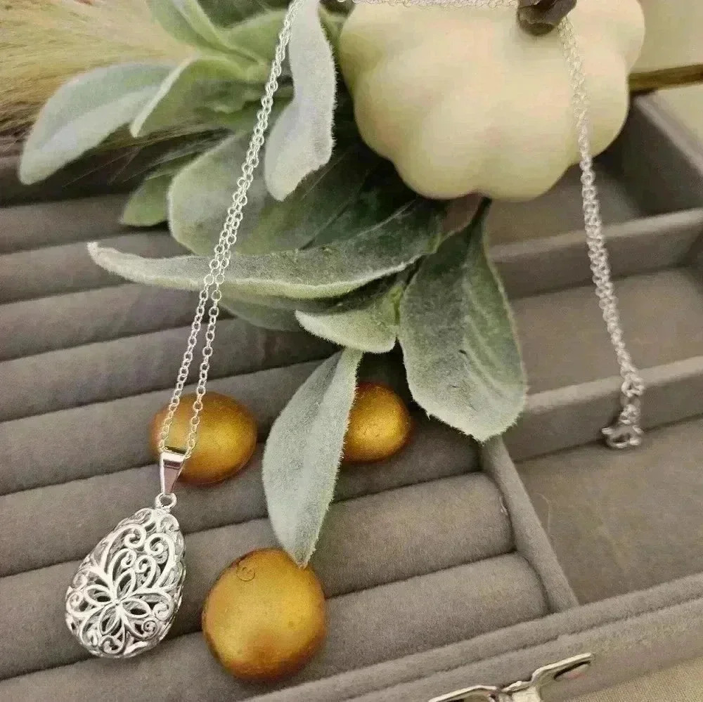 Stunning, 925 starlings, silver, fine hollow drop pendant necklace 16'' chain - Picture 5 of 5